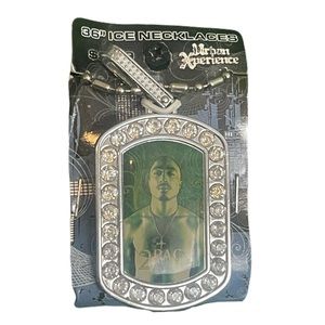 2pac Iced Out Rhinestone Dog Tag 36" Chain Necklace 2007 New